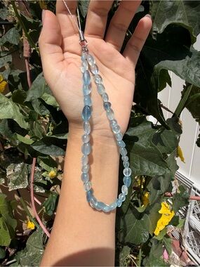 Natural Aquamarine Phone Charm Beaded Wrist Strap Gemstone Crystal Handmade